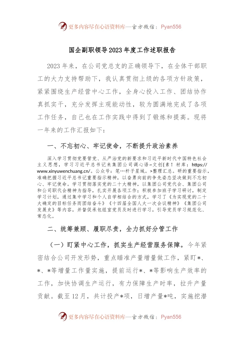 国企副职领导2023年度工作述职报告.docx_第1页