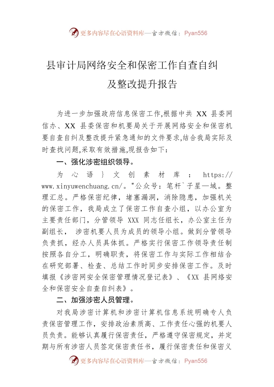 县审计局网络安全和保密工作自查自纠及整改提升报告.docx_第1页