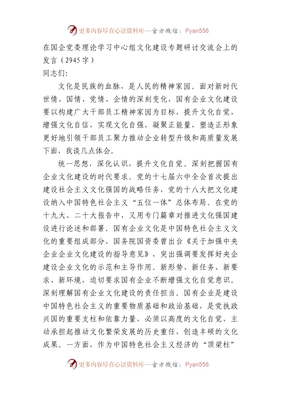 国企党委理论学习中心组文化建设专题研讨交流会上的发言.docx_第1页