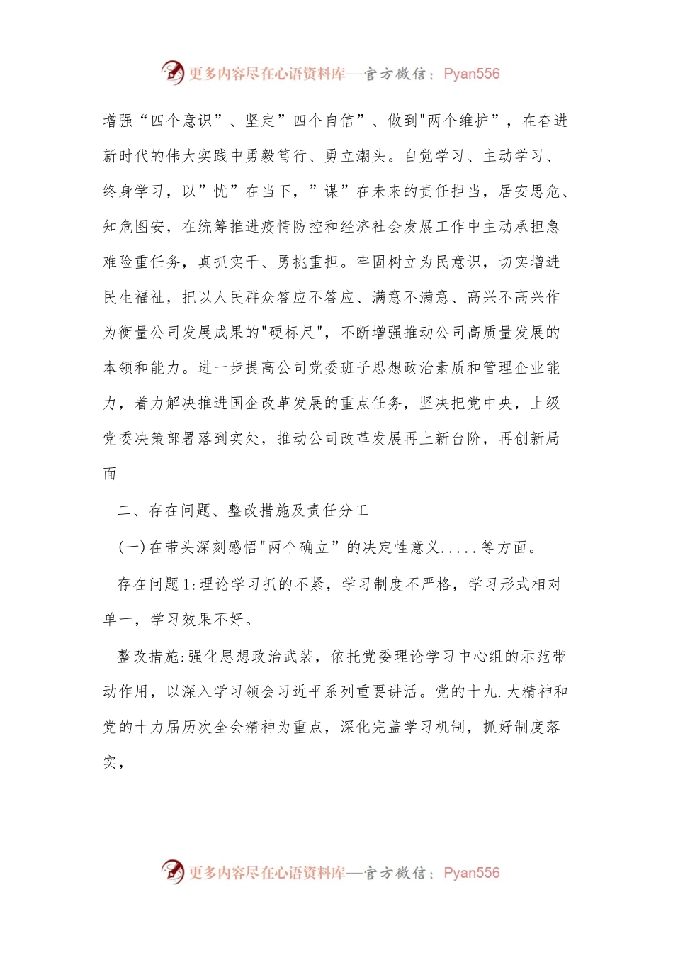 国企党委班子年末专题民主生活会整改方案(五个带头).docx_第2页