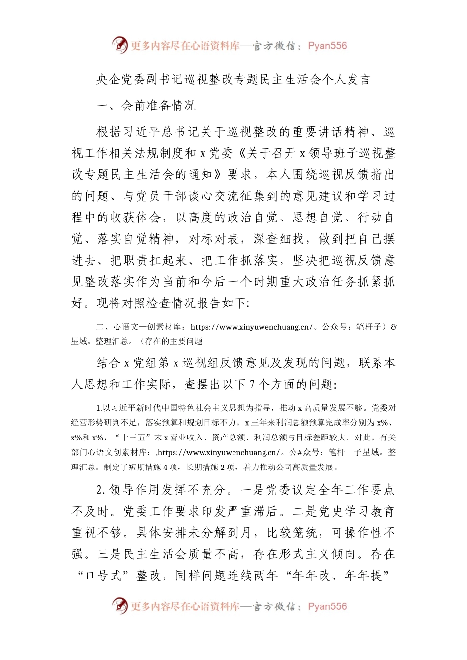 国企公司副书记巡视（巡察）整改专题民主生活会个人对照检查发言2900字.docx_第1页