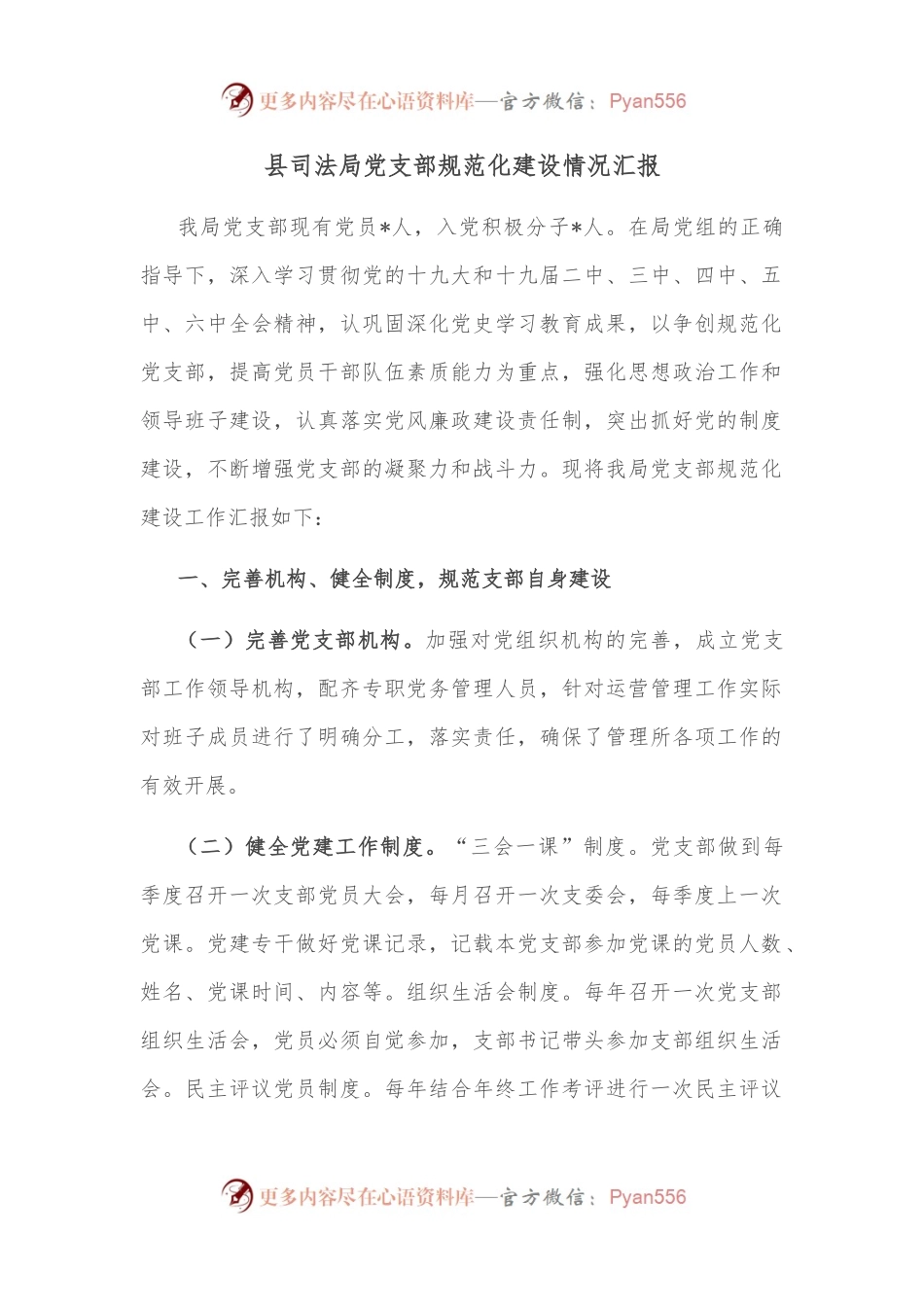 县司法局党支部规范化建设情况汇报.docx_第1页