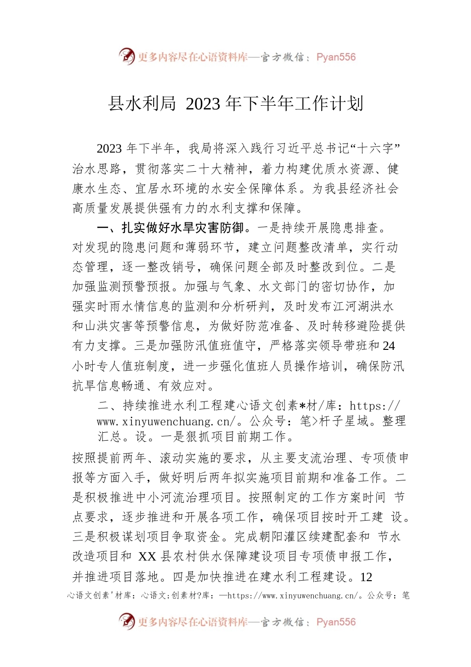 县水利局2023年下半年工作计划（20230625）.docx_第1页