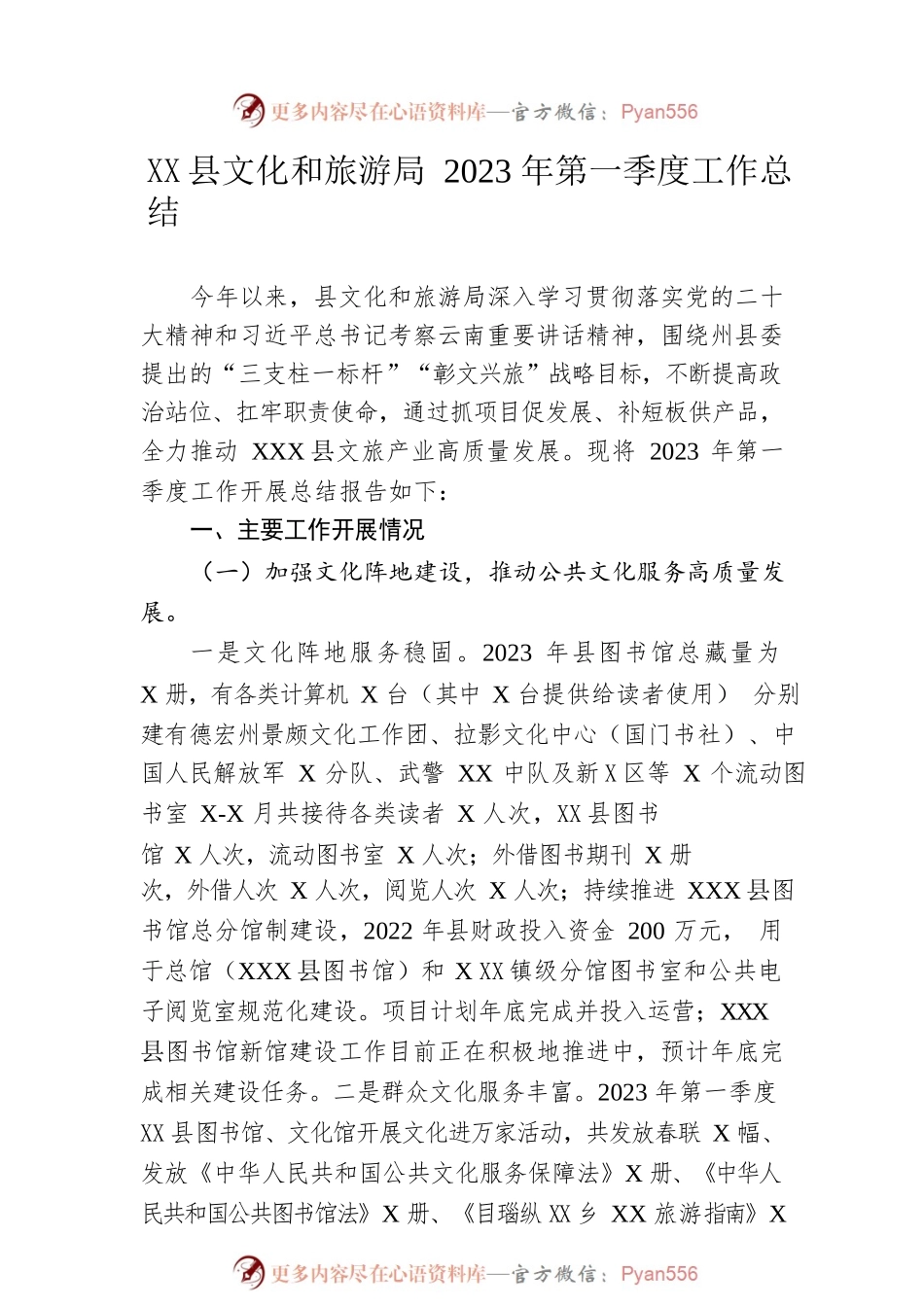 县文化和旅游局2023年第一季度工作总结（20230611）.docx_第1页