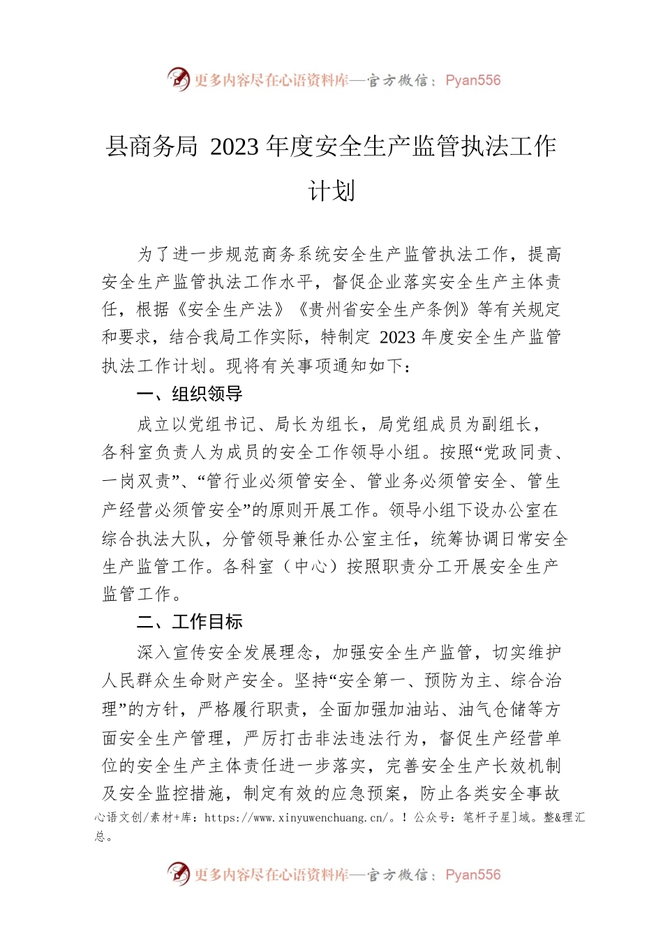 县商务局2023年度安全生产监管执法工作计划.docx_第1页