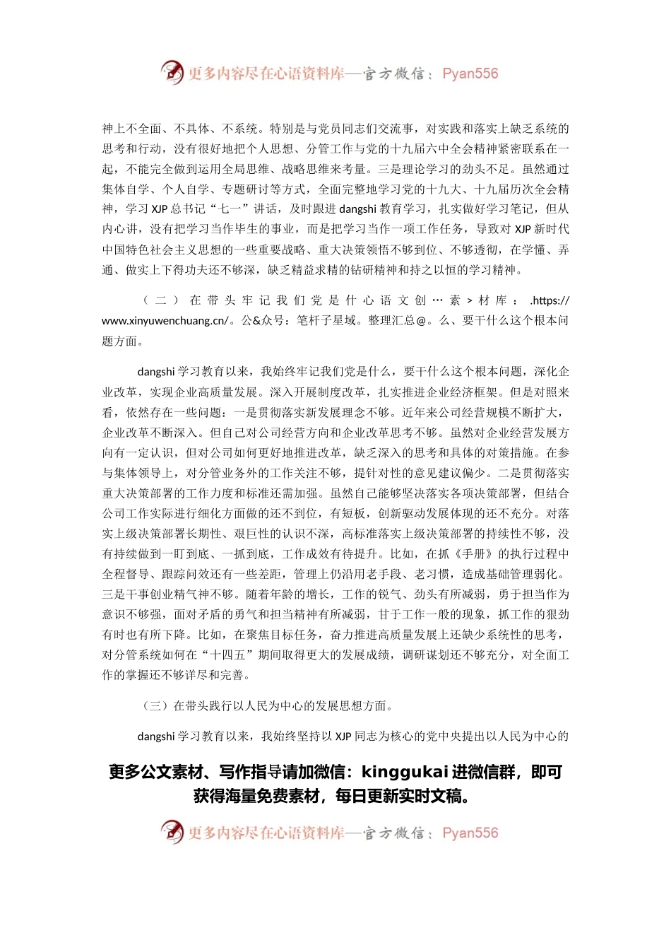 国企副总经理党史学习教育五个带头专题民主生活会对照检查材料.docx_第2页
