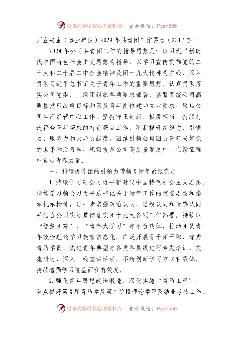 国企央企（事业单位）2024年共青团工作要点（二）.docx_第1页
