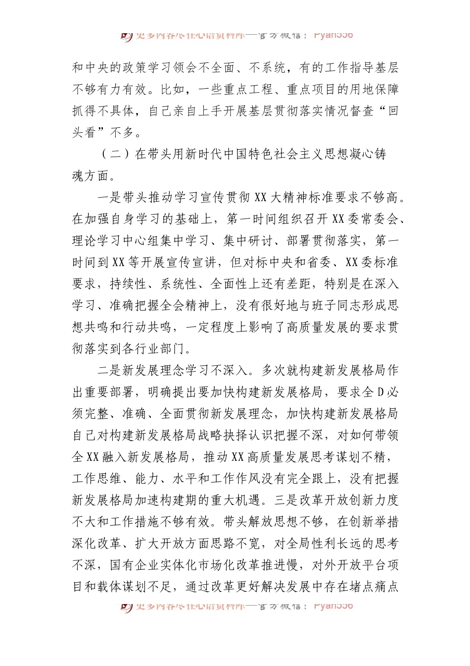 国家机关党员领导干部XX年度生活会对照检查问题清单.docx_第2页