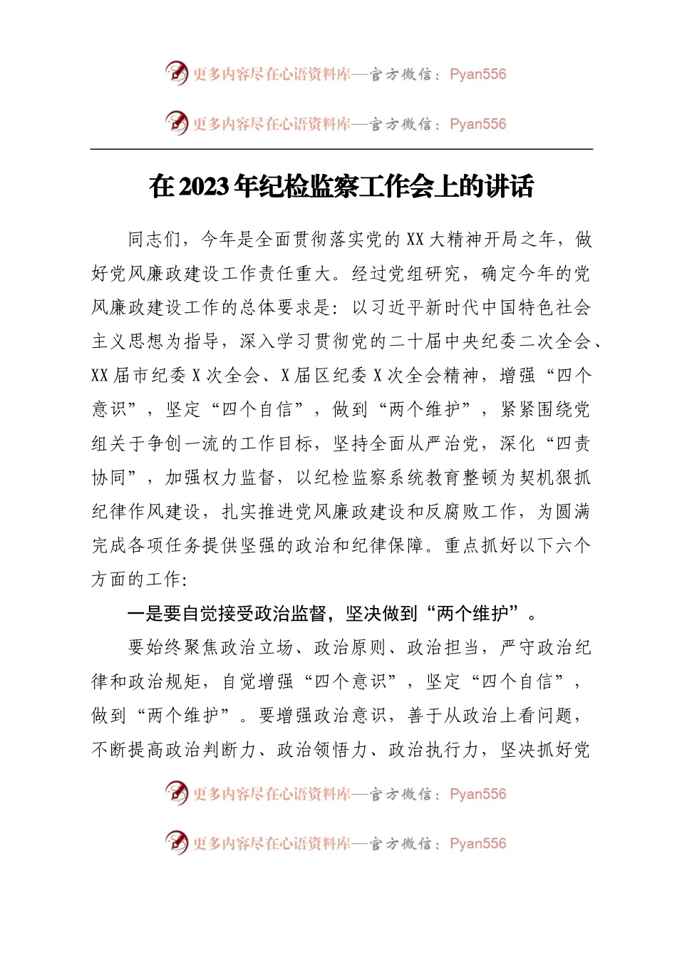 在2023年纪检监察工作会上的讲话.docx_第1页