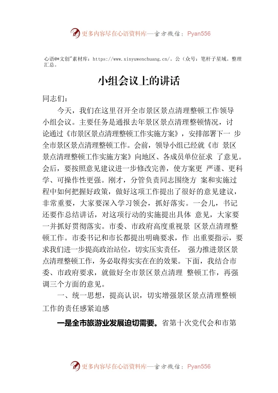 在2023年全市景区景点清理整顿工作领导小组会议上的讲话.docx_第1页