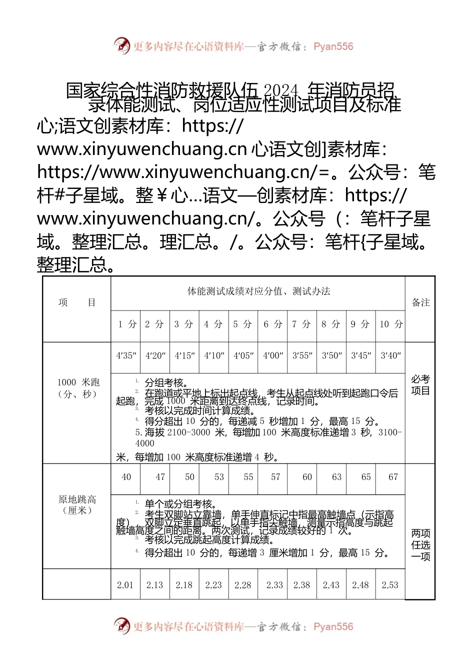 国家综合性消防救援队伍2024年消防员招录体能测试岗位适应性测试项目及标准.docx_第1页