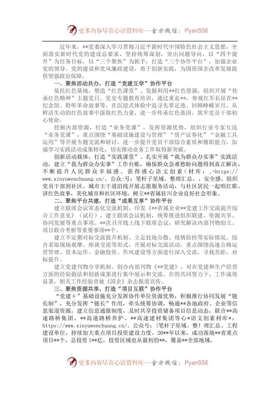 国企党建经验交流：党建引领聚合力 共谋发展促提升.docx_第1页