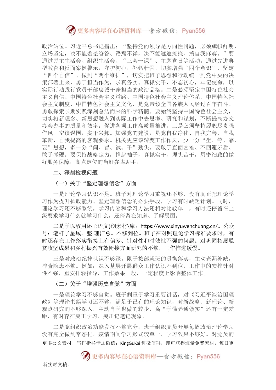 县直机关党支部班子党史学习教育专题组织生活会检视剖析材料.docx_第2页
