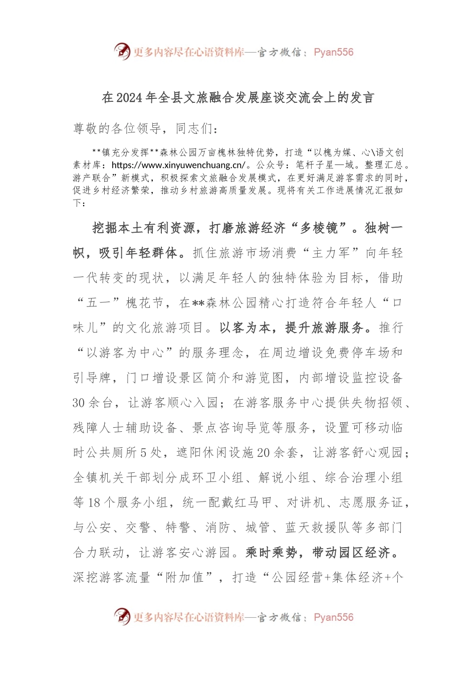 在2024年全县文旅融合发展座谈交流会上的发言.docx_第1页