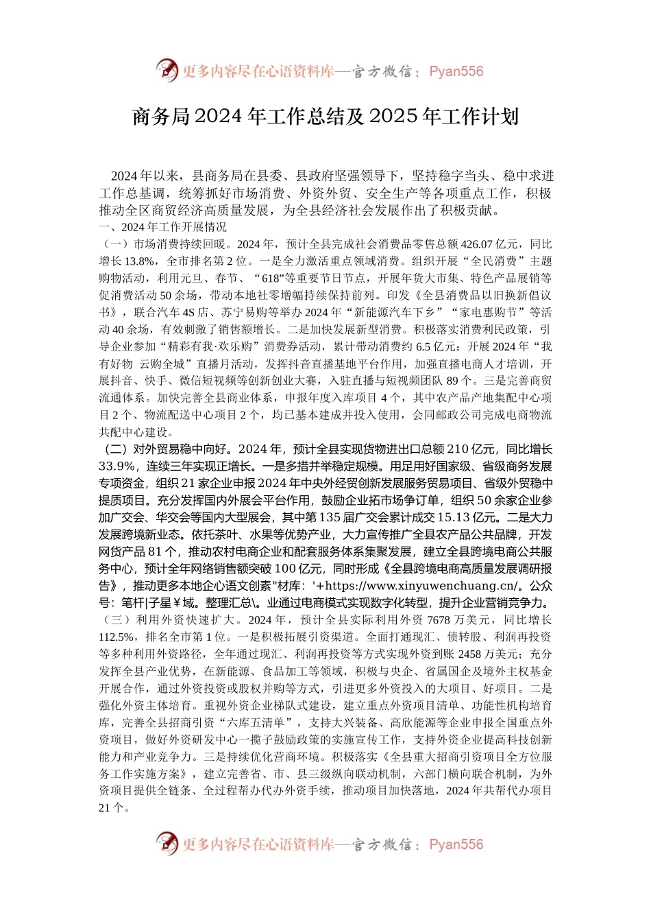 商务局2024年工作总结及2025年工作计划.docx_第1页