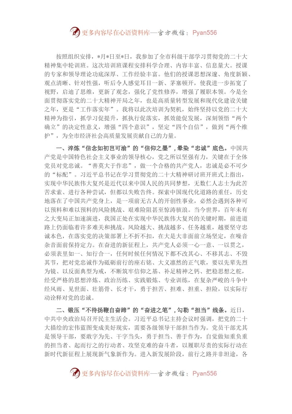 参加2023年度全市领导干部培训班学习发言材料.docx_第1页
