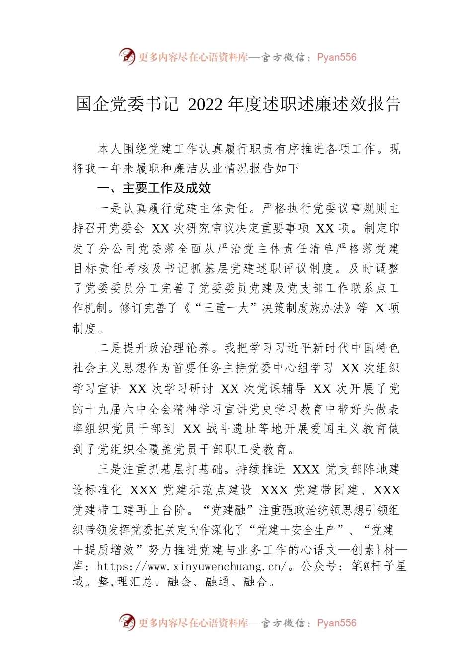 国企党委书记2022年度述职述廉述效报告.docx_第1页