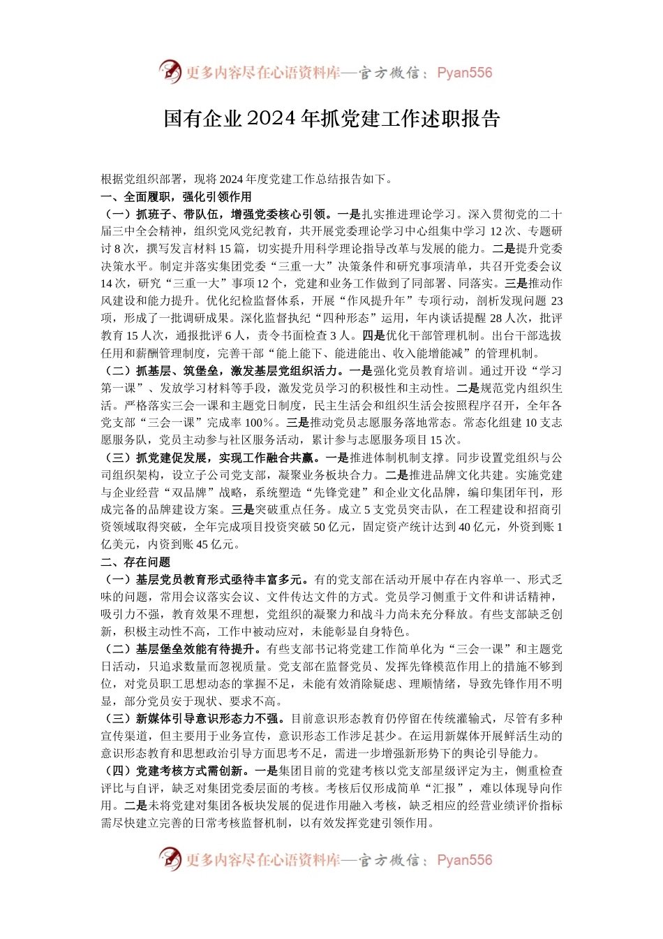 国有企业2024年抓党建工作述职报告.docx_第1页