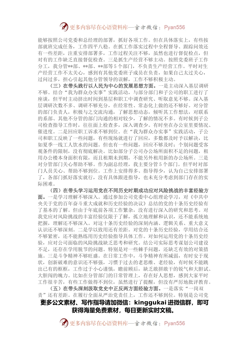 国企副总经理党史学习教育专题民主生活会个人对照检查材料.docx_第2页