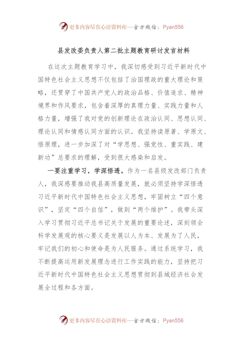 县发改委负责人第二批主题教育研讨发言材料.docx_第1页