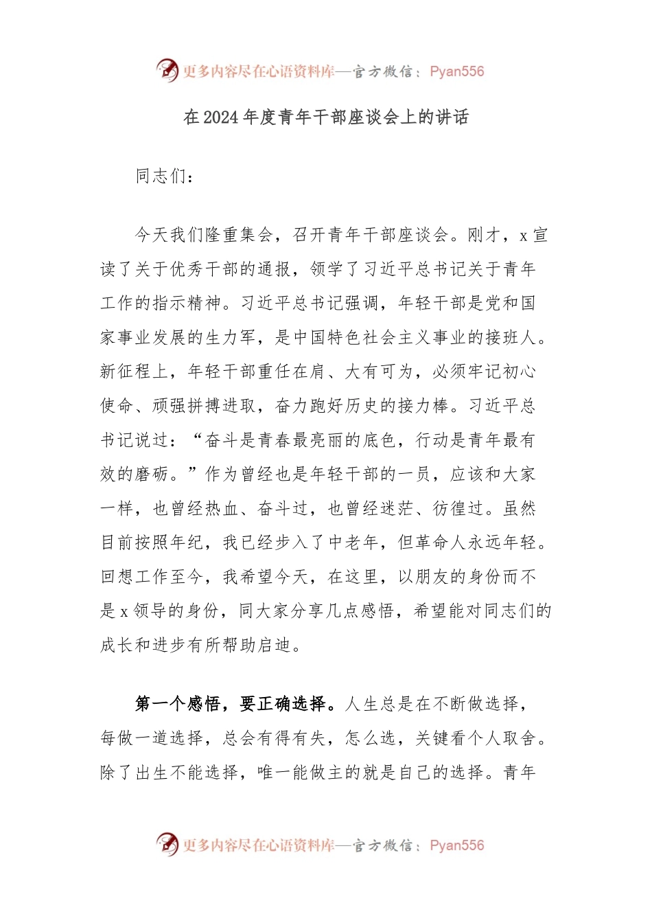 在2024年度青年干部座谈会上的讲话.docx_第1页