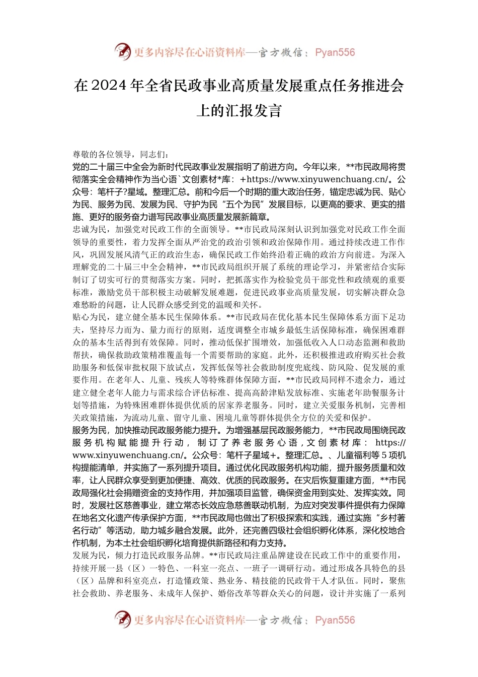 在2024年全省民政事业高质量发展重点任务推进会上的汇报发言.docx_第1页