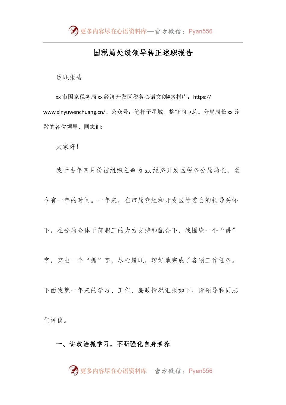 国税局处级领导转正述职报告.docx_第1页
