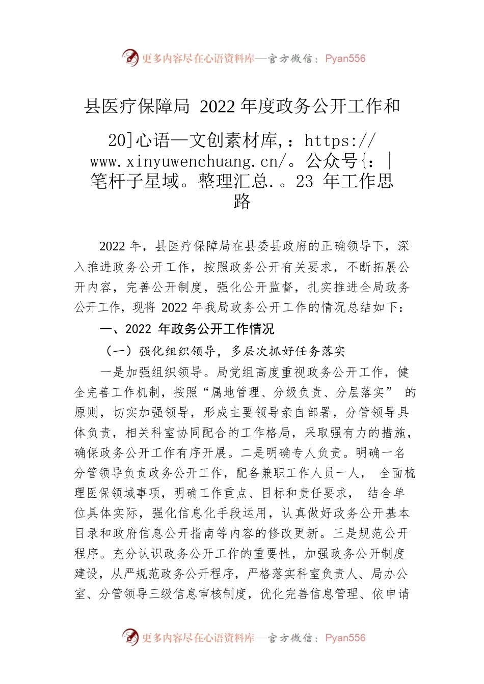 县医疗保障局2022年度政务公开工作和2023年工作思路.docx_第1页