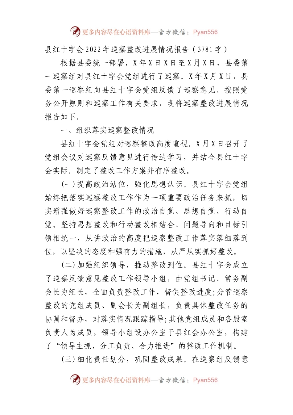 县红十字会2022年巡察整改进展情况报告.docx_第1页