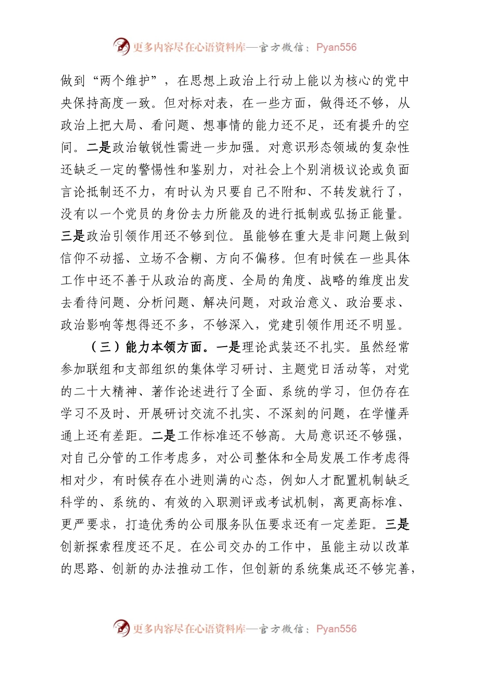 国有企业分管领导2023年主题教育专题民主生活会个人对照检查材料（学习、素质、能力、担当作为、作风，检视剖析，发言提纲，公司，六个方面，范文材料）.docx_第2页