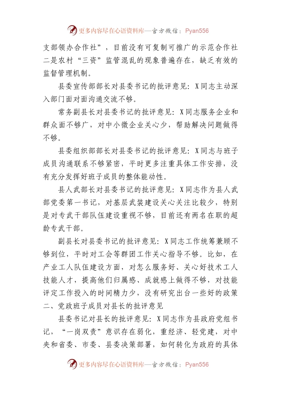 县党政班子成员在主题教育民主生活会上对县委书记、县长、县委副书记的批评意见(1).docx_第2页