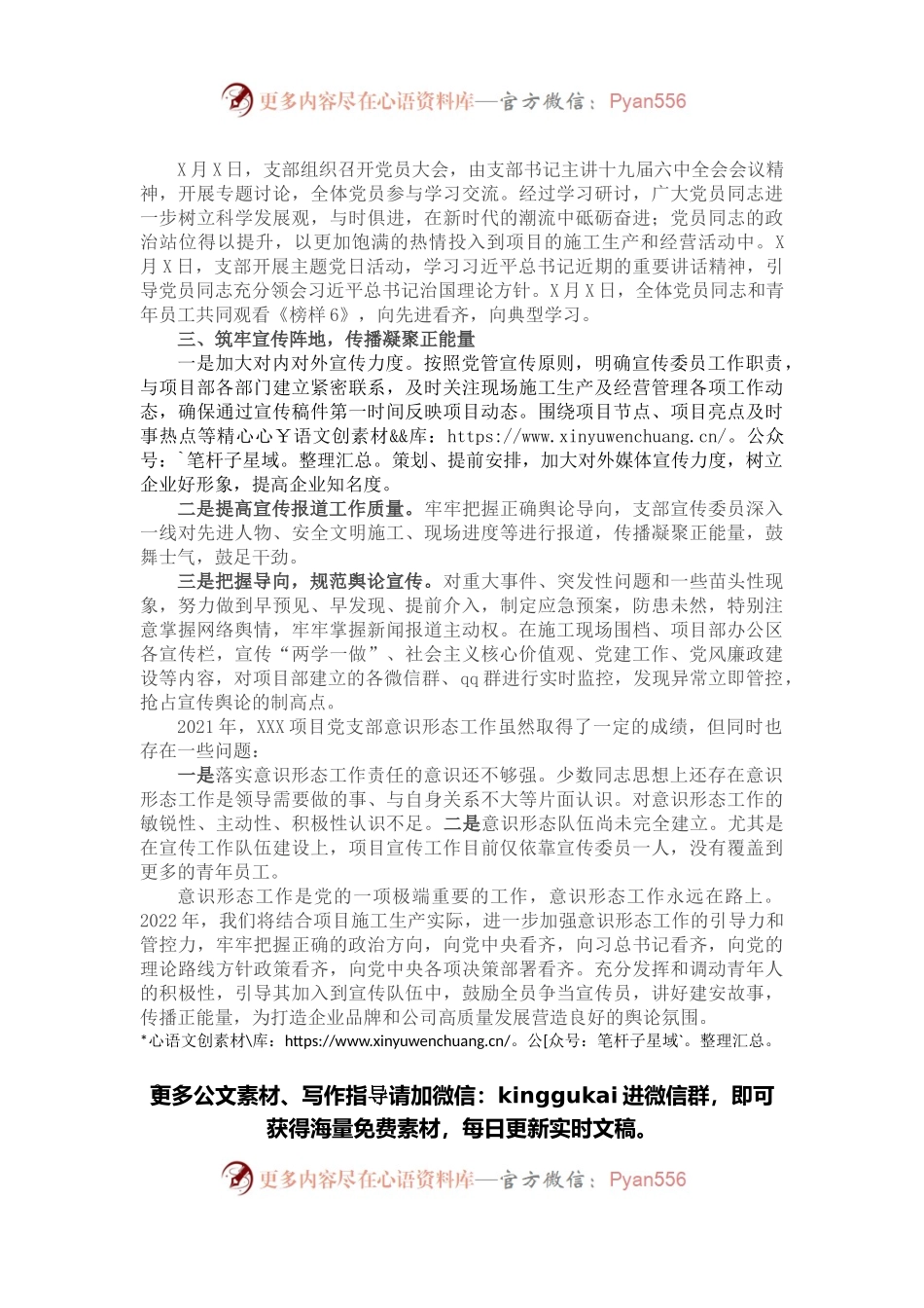 国企X项目党支部2021年意识形态工作总结.docx_第2页