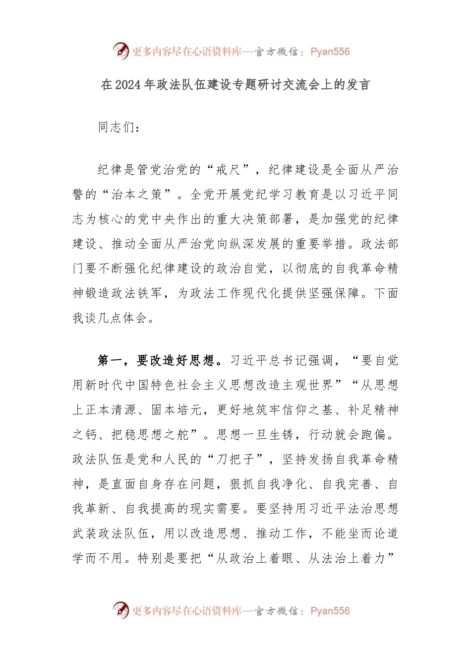 在2024年政法队伍建设专题研讨交流会上的发言.docx_第1页