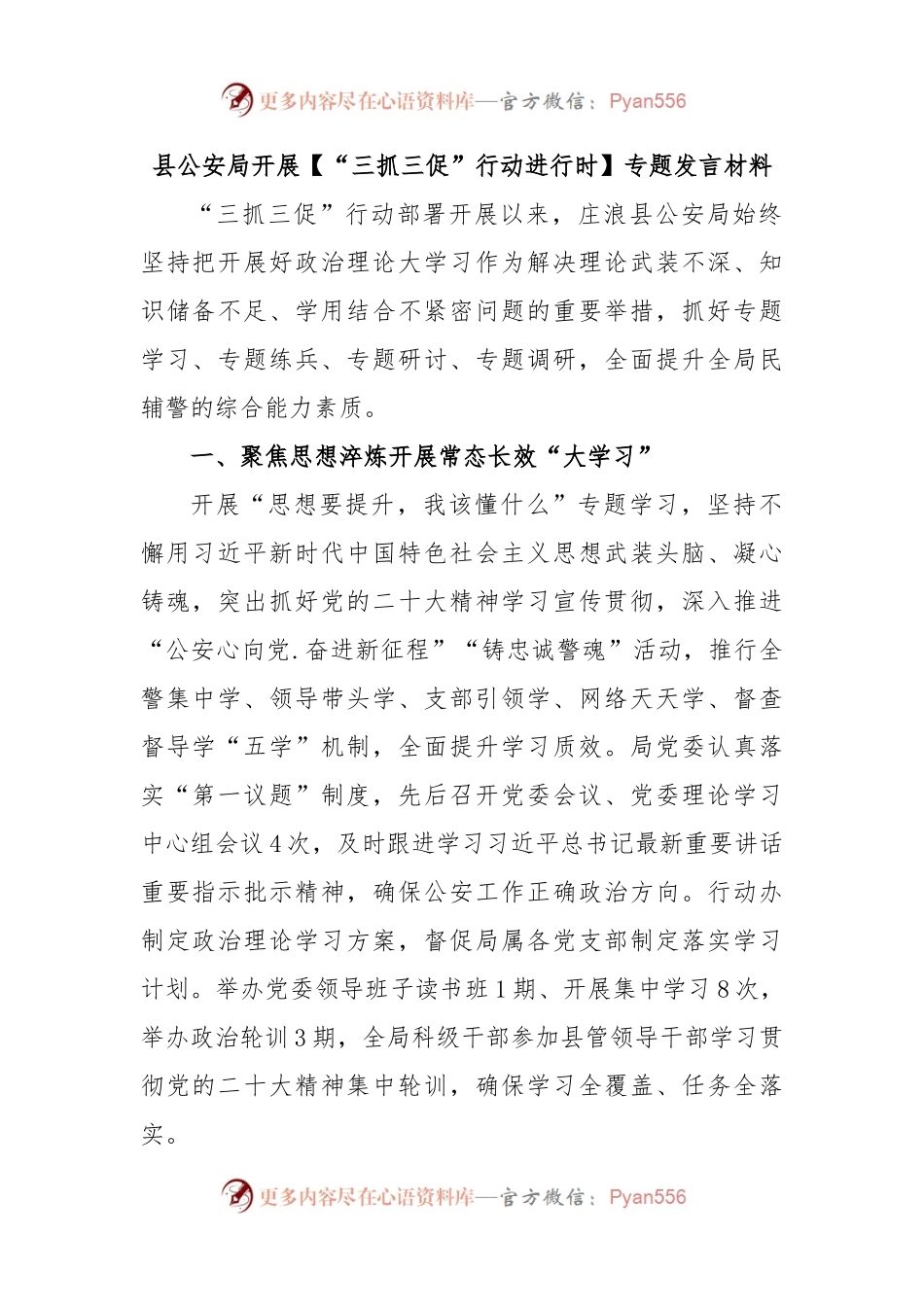 县公安局开展(“三抓三促”行动进行时)专题发言材料.docx_第1页