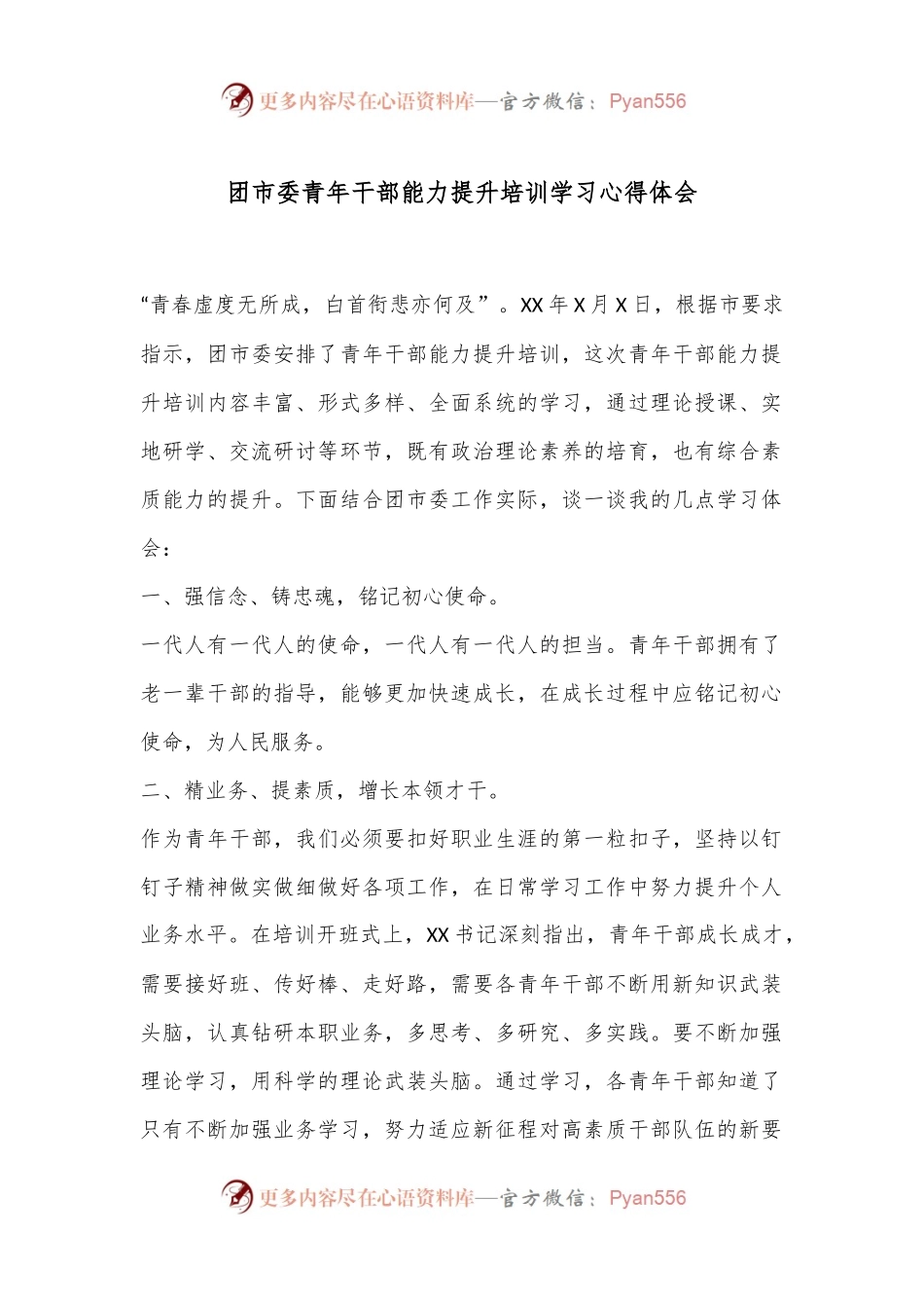 团市委青年干部能力提升培训学习心得体会.docx_第1页