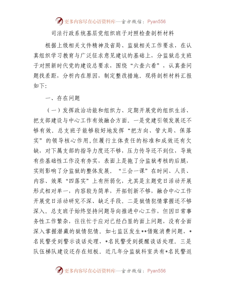 司法行政系统基层党组织班子对照检查剖析材料.docx_第1页
