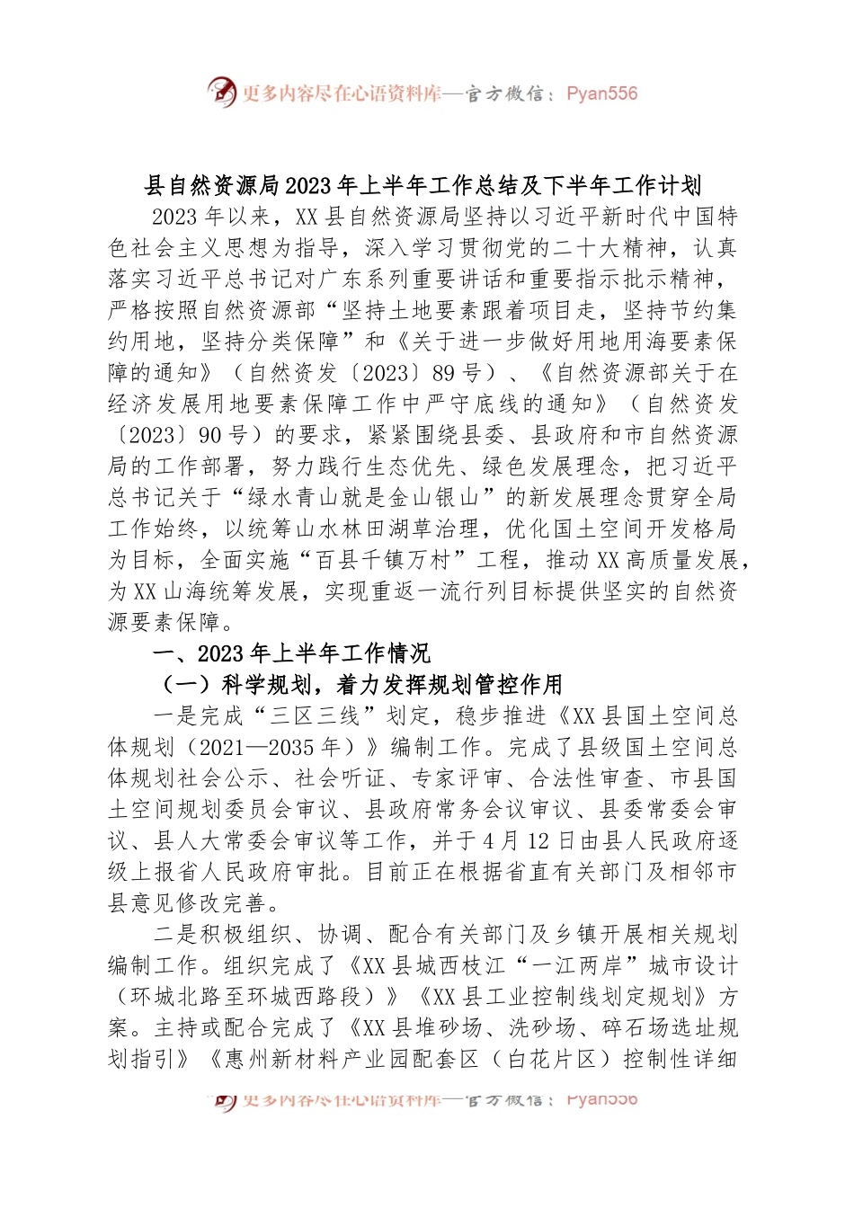 县自然资源局2023年上半年工作总结及下半年工作计划.docx_第1页
