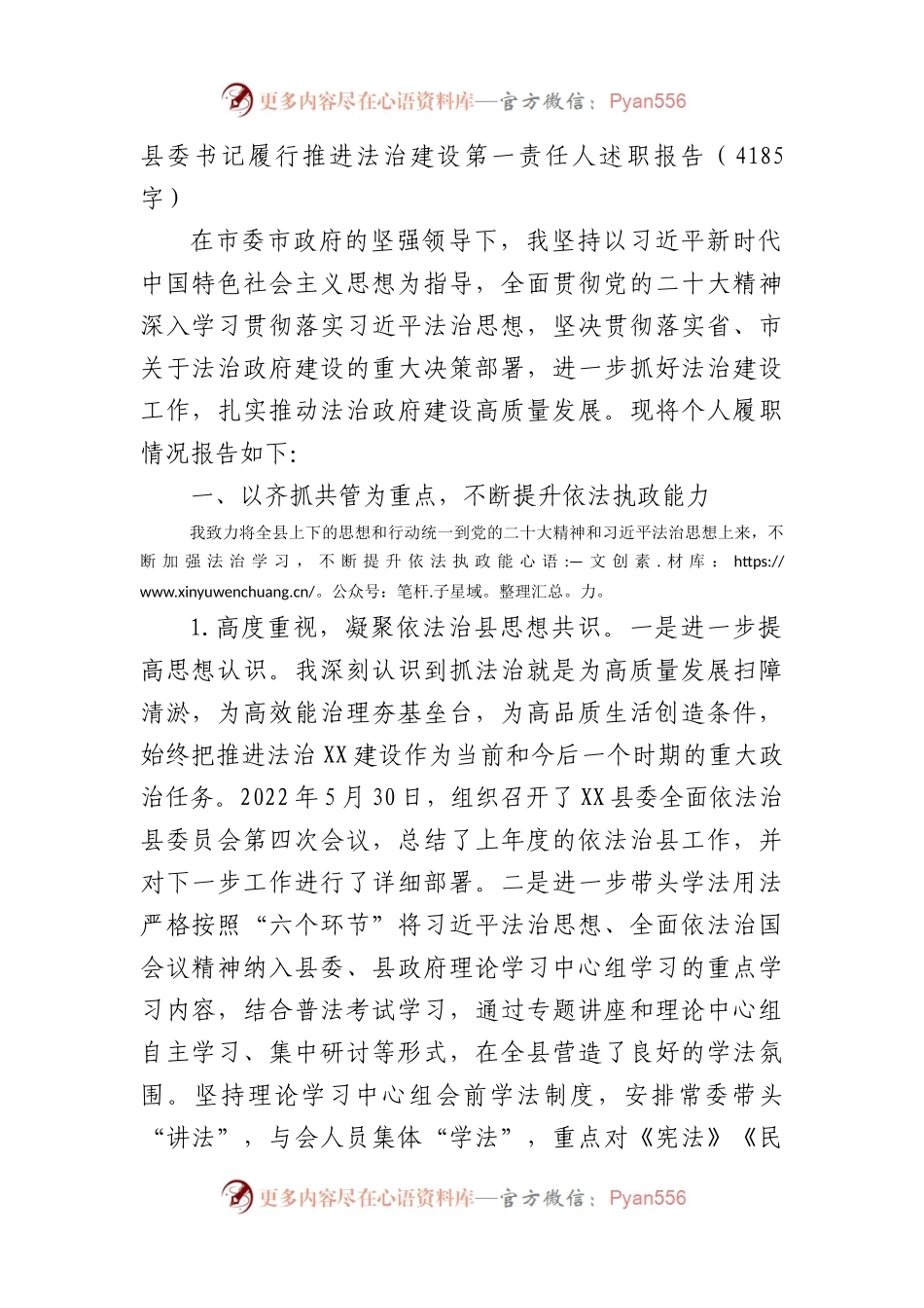 县委书记履行推进法治建设第一责任人述职报告.docx_第1页