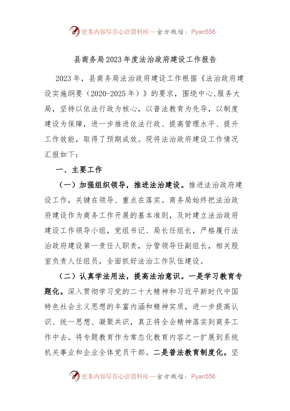 县商务局2023年度法治政府建设工作报告.docx_第1页