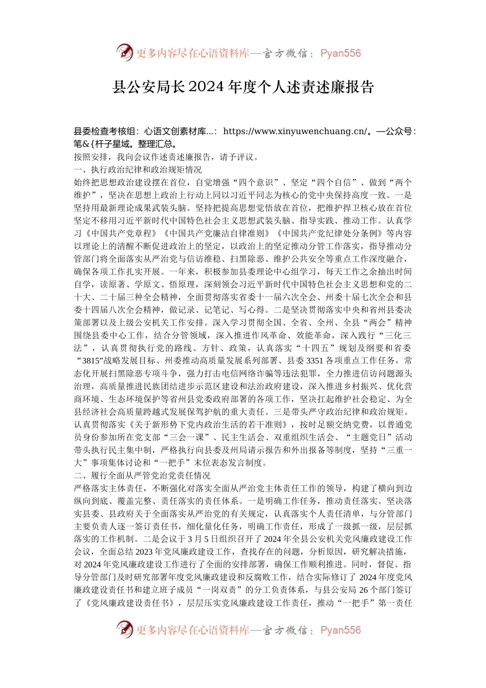 县公安局长2024年度个人述责述廉报告.docx_第1页