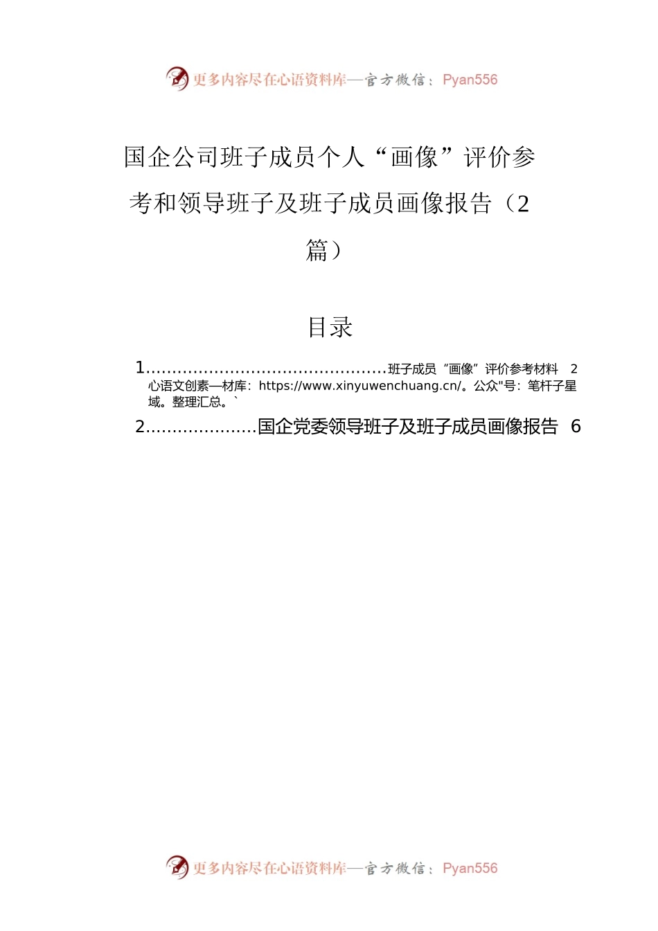 国企公司班子成员个人“画像”评价参考和领导班子及班子成员画像报告（2篇）.docx_第1页