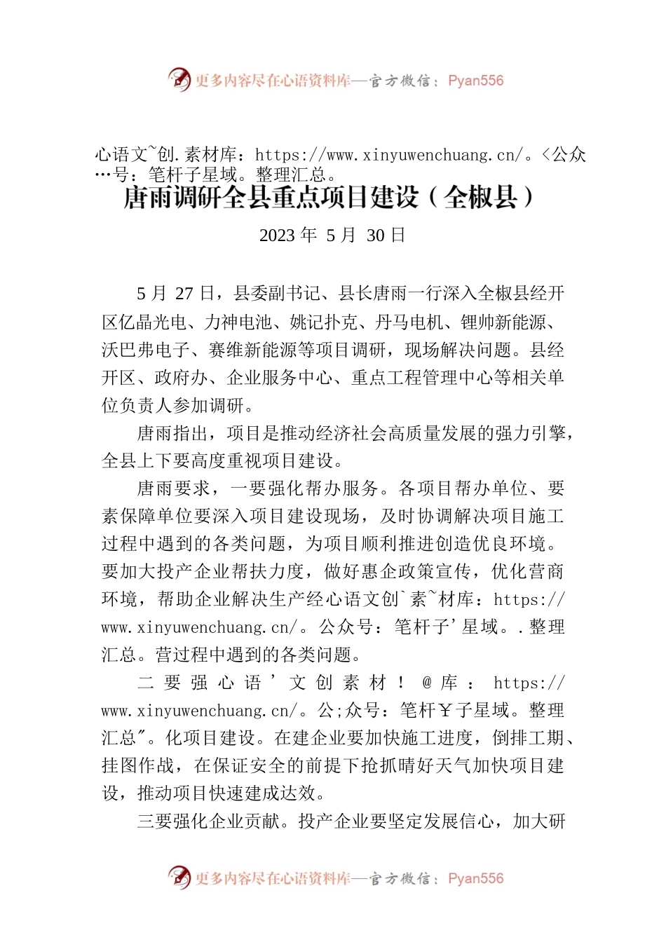 唐雨调研全县重点项目建设.docx_第1页