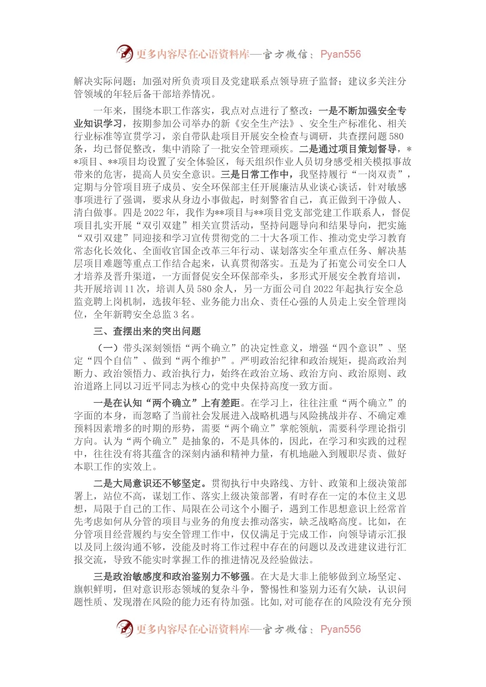 国企领导干部2022年度民主生活会发言提纲.docx_第2页