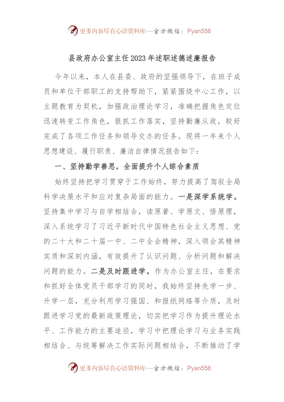 县政府办公室主任2023年述职述德述廉报告.docx_第1页