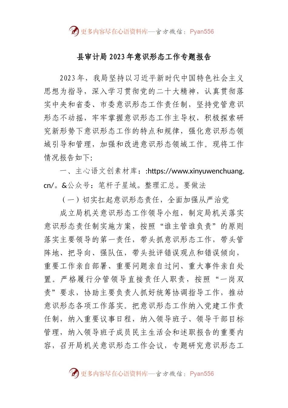 县审计局2023年意识形态工作专题报告.docx_第1页