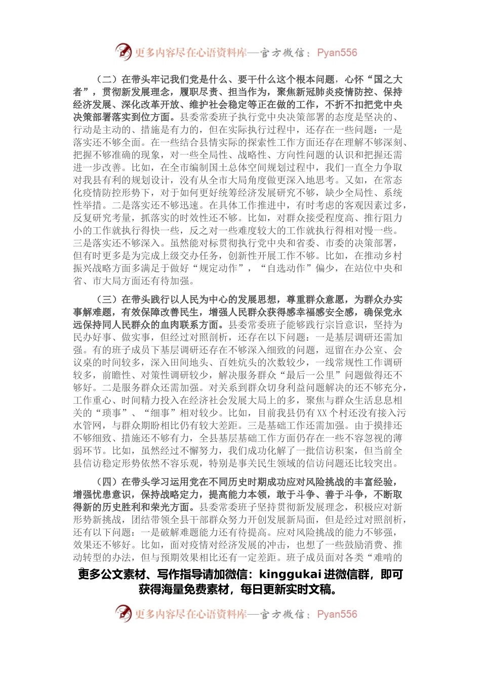 县领导班子党史学习教育专题民主生活会对照检查材料.docx_第2页