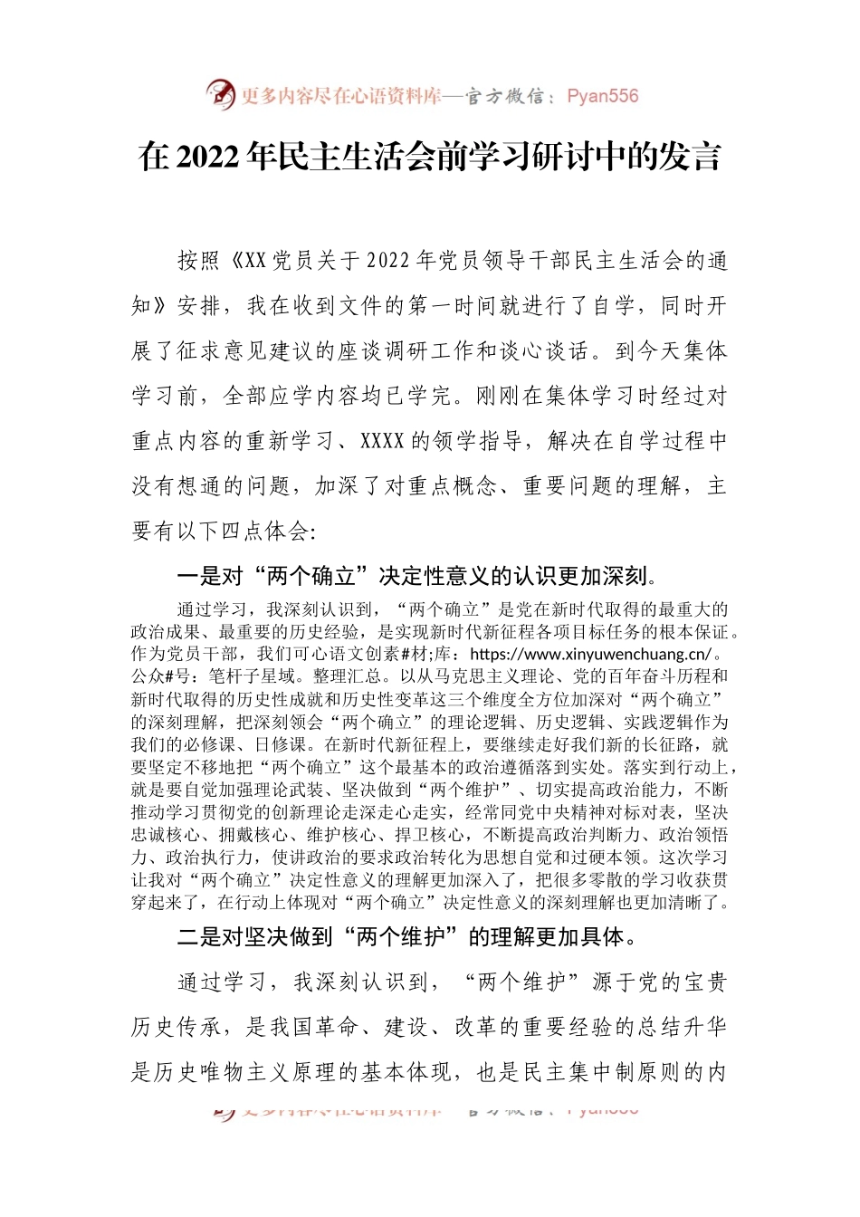 在2022年民主生活会前学习研讨中的发言（2）.docx_第1页
