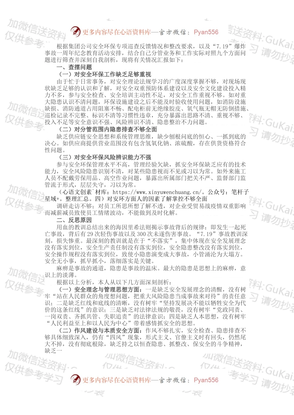 国企副总经理安全生产以案促改专题民主生活会个人发言提纲.docx_第1页