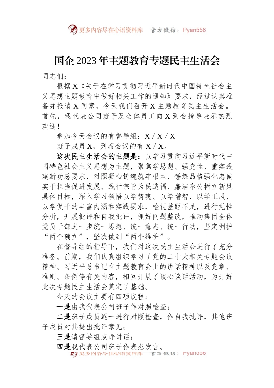 国企2023年主题教育专题民主生活会.docx_第1页