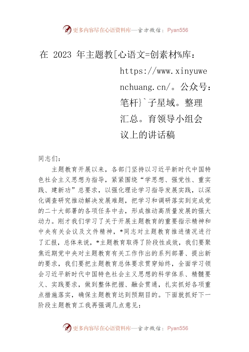 在2023年主题教育领导小组会议上的讲话稿.docx_第1页